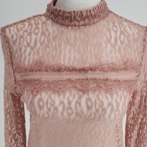 Blush Pink lace long sleeve Over top (S)